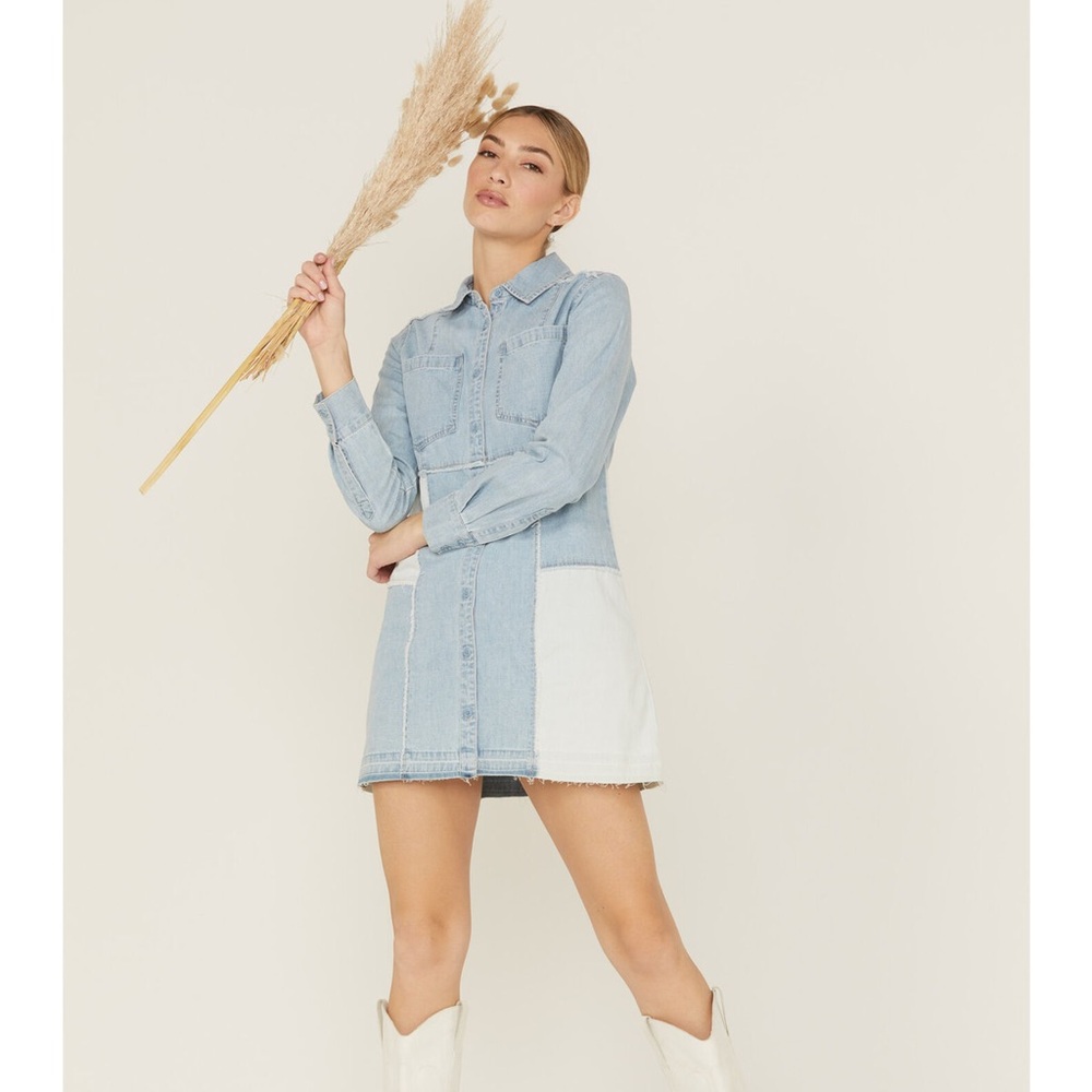 Patchwork Denim Shirt Dress